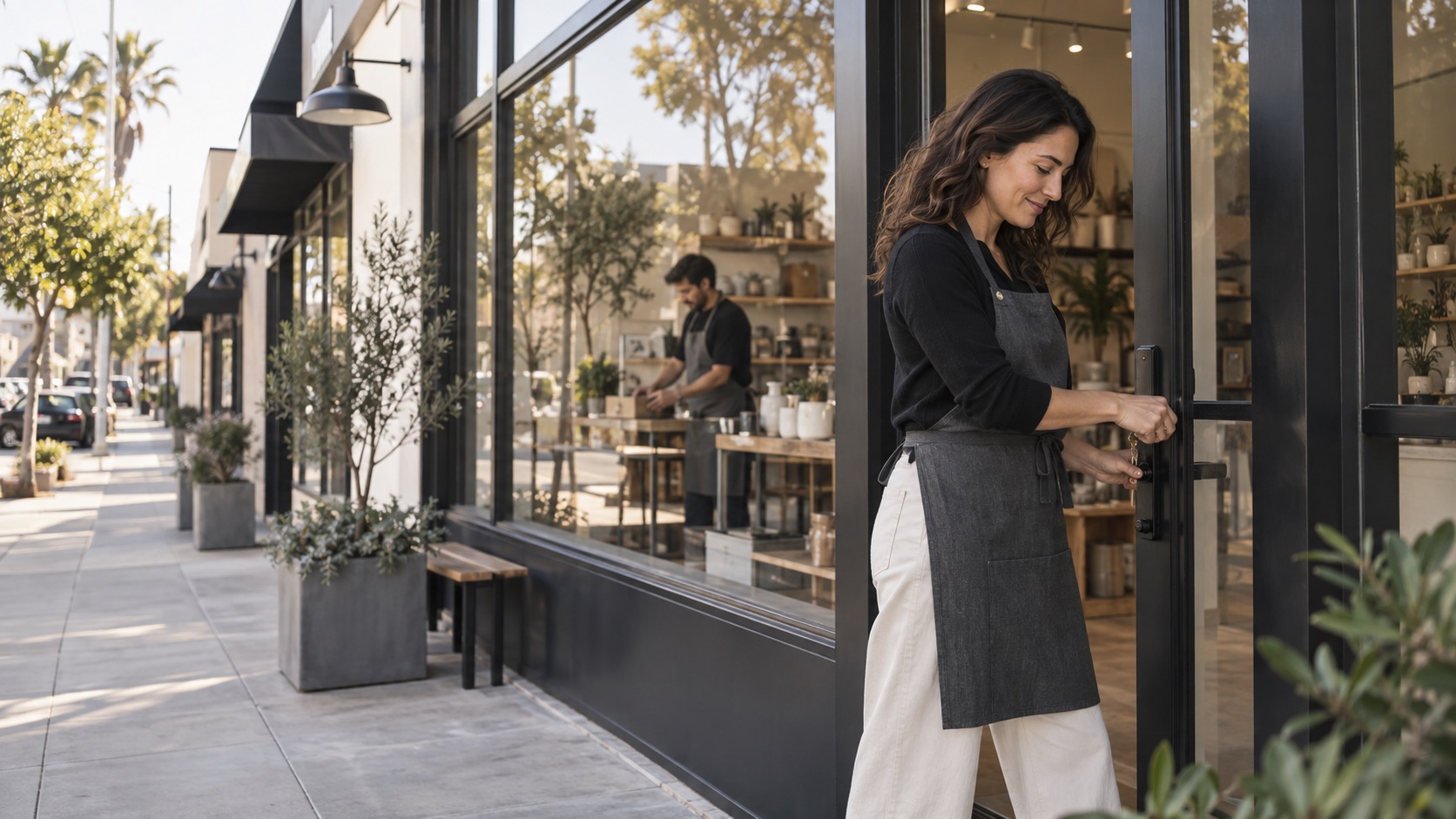 A local small-business owner opening her storefront