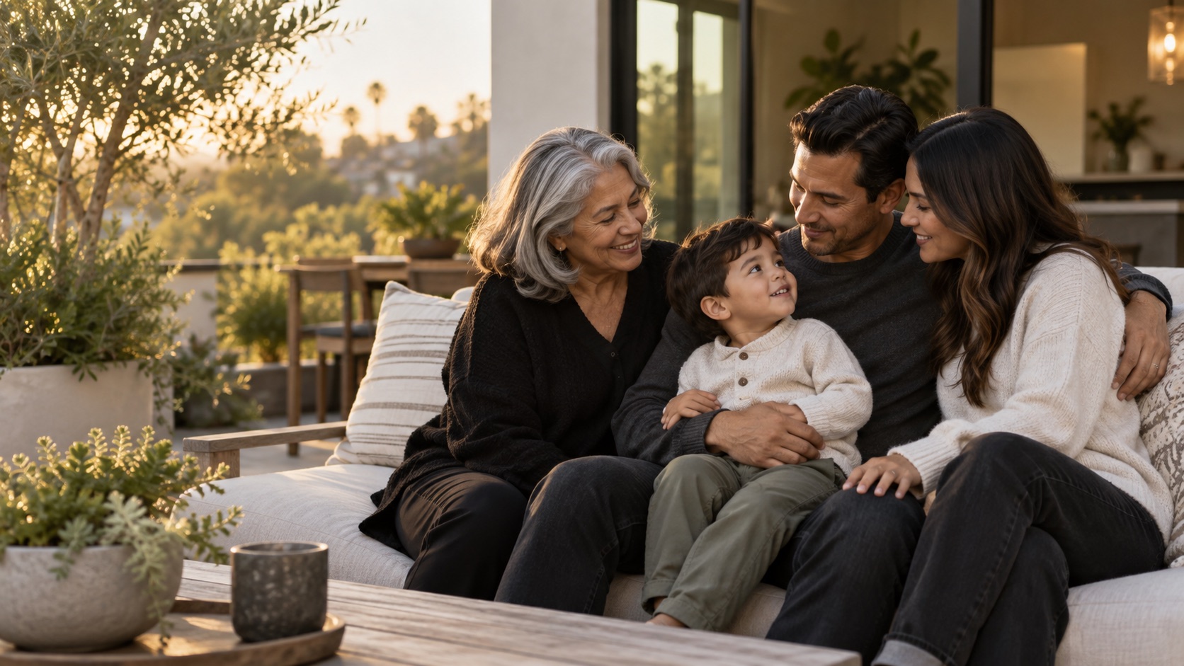 A multigenerational family spending time together at home